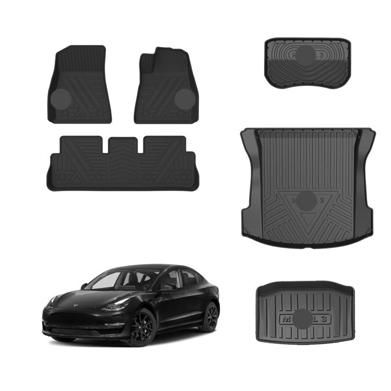 Model 3 3D Thickened Diamond Pattern All-Weather TPE Floor Mats-6PCS