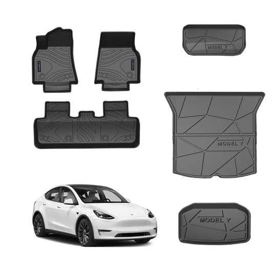 Model Y 3D Thickened Diamond Pattern All-Weather TPE Floor Mats-6PCS