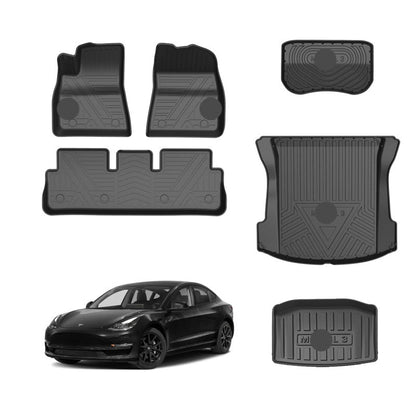 Model 3 3D Thickened Diamond Pattern All-Weather TPE Floor Mats-6PCS