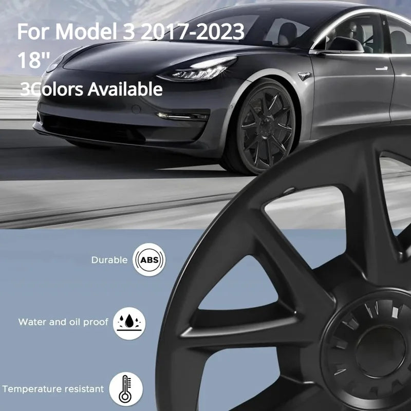 FITKMH Wheel Hub Covers, Fit for 2017-2023 Tesla Model 3, Wheel Hubcaps-18Inch Blade Style-Variety* (4PCS), Model 3 Accessories