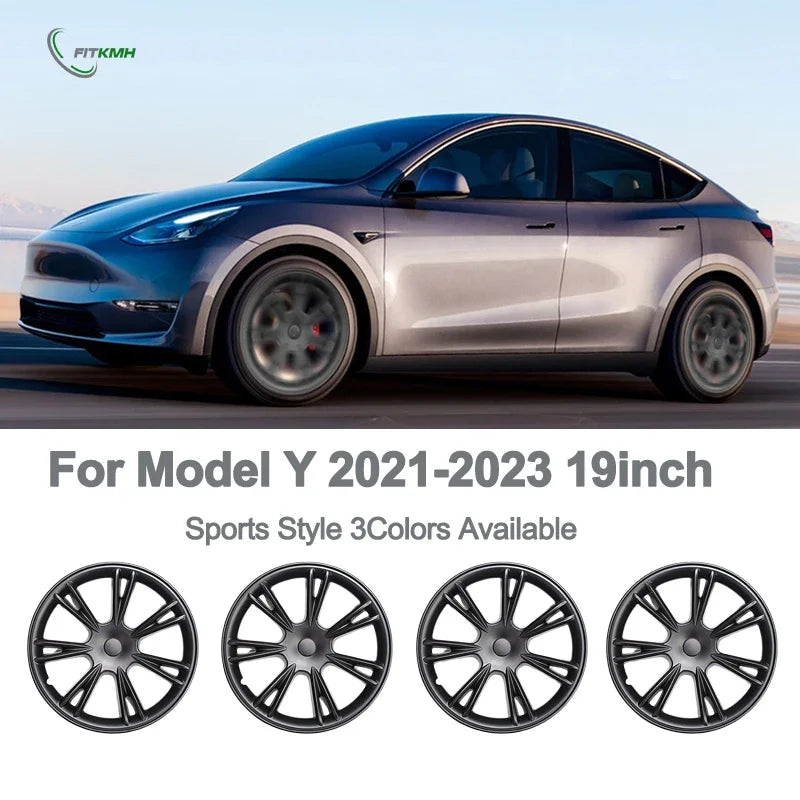 FITKMH Wheel Hub Covers For Tesla Model Y 2021-2023, 19 inch Hubcaps Replacement, ABS Tesla Accessories 4 pcs Full Wrapped