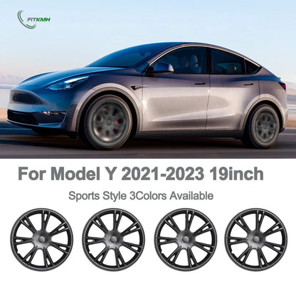 FITKMH Wheel Hub Covers For Tesla Model Y 2021-2023, 19 inch Hubcaps Replacement, ABS Tesla Accessories 4 pcs Full Wrapped