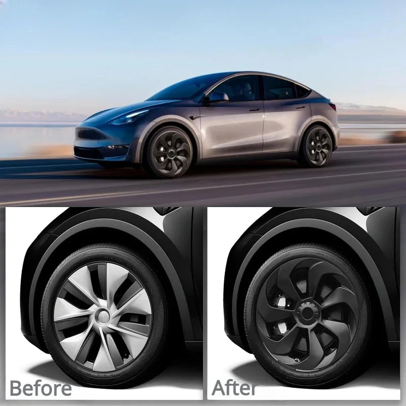 FITKMH ABS wheel hubcaps,Only for Tesla Model Y 2021-2023, 19Inch-Big Blade Style-Variety* (4PCS) ,3Colors Options