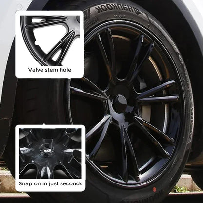 FITKMH Wheel Hub Covers For Tesla Model Y 2021-2023, 19 inch Hubcaps Replacement, ABS Tesla Accessories 4 pcs Full Wrapped
