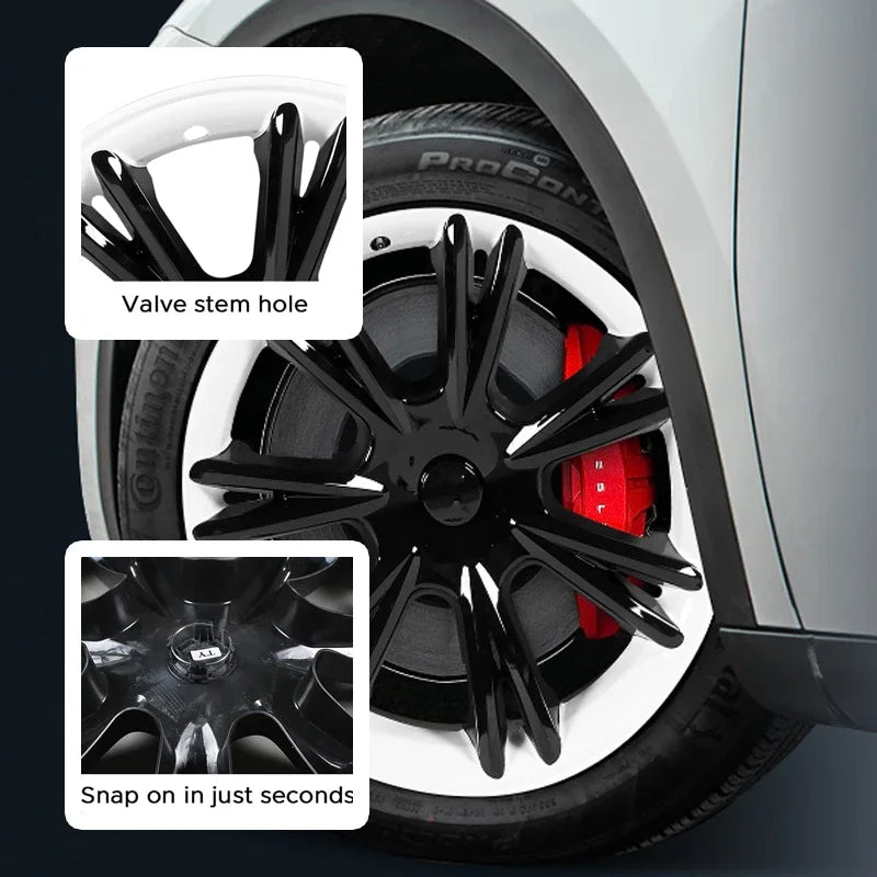 FITKMH Tesla Model Y 2021-2023 Wheel Hub Covers, 19 inch Hubcaps Replacement, ABS Tesla Accessories, White Rails Sports Style