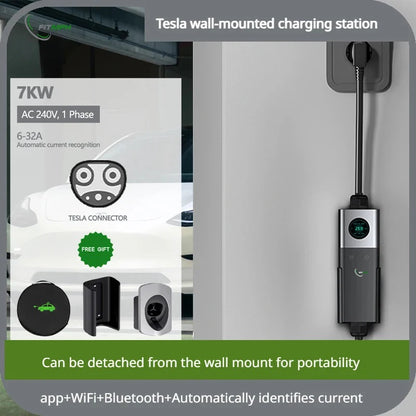 FITMPH Tesla EV Charger, Wall Mount & Portable 2-in-1,7KW, Compatible with All Tesla Models 3/Y/S/X