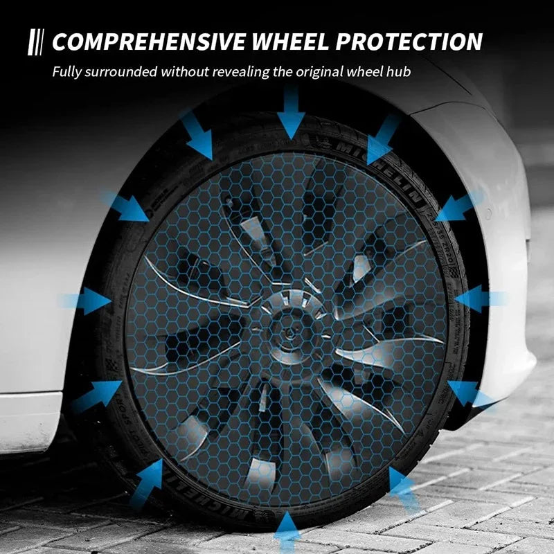 FITKMH Symmetric style Wheel Hub Cap For Tesla 2017-2023 Model 3, Replacement ABS Cover, 18Inch-Sakura Looking Style, 4PCS