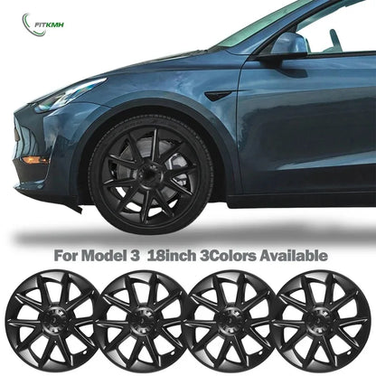 FITKMH Wheel Hub Covers, Fit for 2017-2023 Tesla Model 3, Wheel Hubcaps-18Inch Blade Style-Variety* (4PCS), Model 3 Accessories