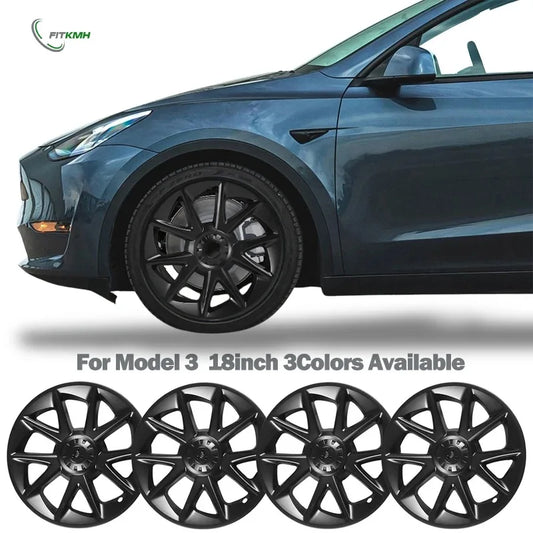 FITKMH Wheel Hub Covers, Fit for 2017-2023 Tesla Model 3, Wheel Hubcaps-18Inch Blade Style-Variety* (4PCS), Model 3 Accessories