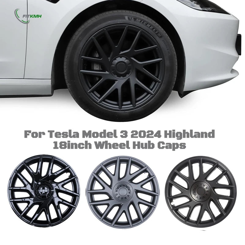 FITKMH for Tesla 2024 Model 3 Highland Hub Caps, 18inch full rim performance replacement, Exterior Accessories Wheel Hub Covers
