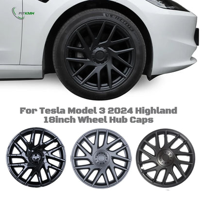 FITKMH for Tesla 2024 Model 3 Highland Hub Caps, 18inch full rim performance replacement, Exterior Accessories Wheel Hub Covers