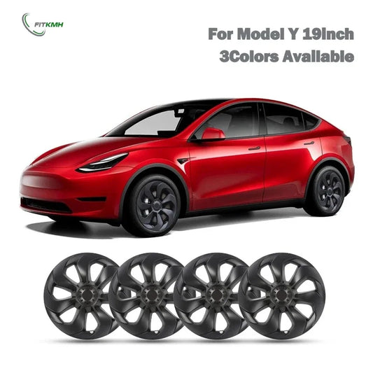 FITKMH ABS wheel hubcaps,Only for Tesla Model Y 2021-2023, 19Inch-Big Blade Style-Variety* (4PCS) ,3Colors Options