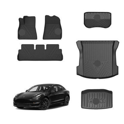 Model 3 3D Thickened Diamond Pattern All-Weather TPE Floor Mats-6PCS